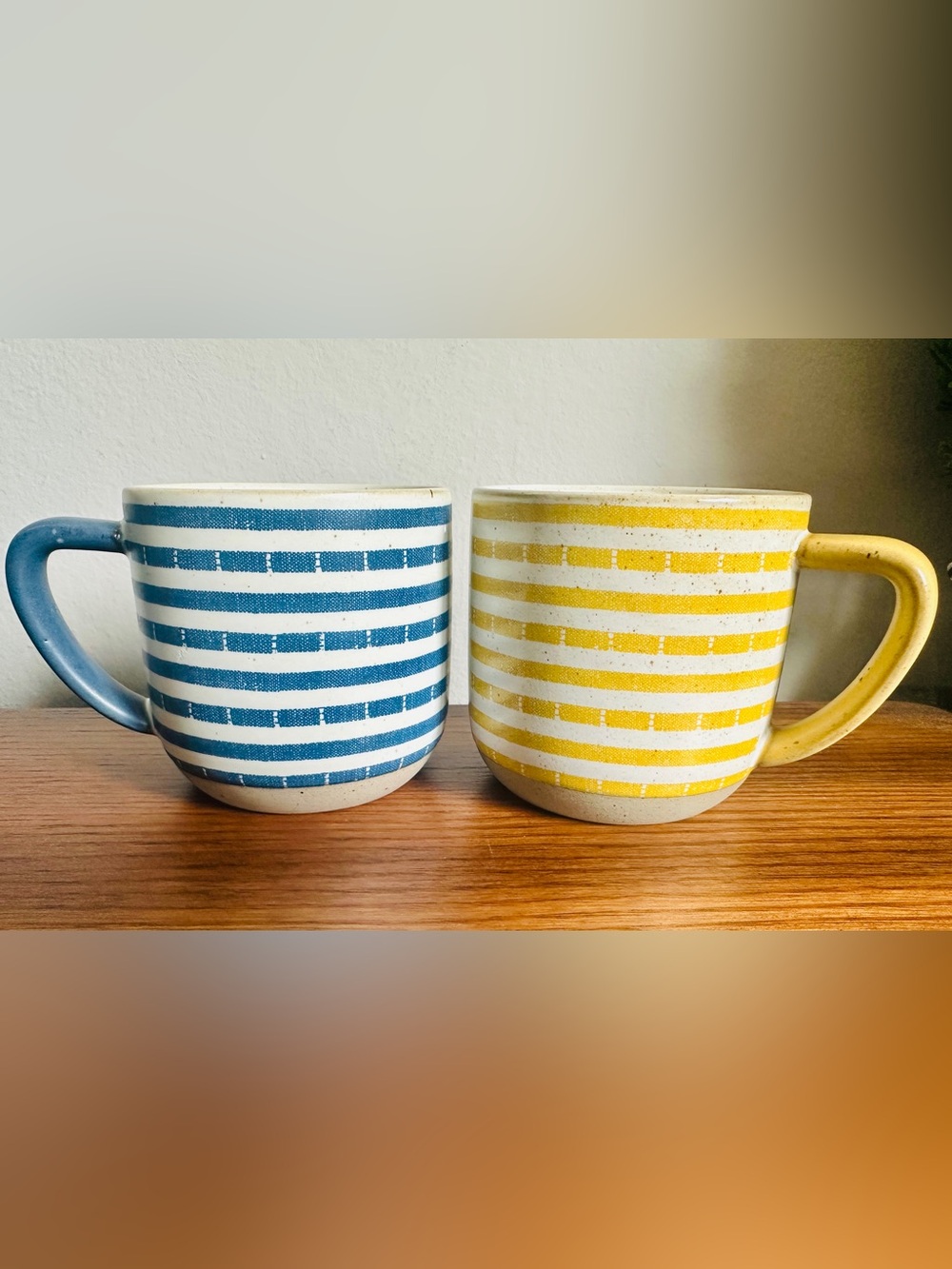 Hearth & Hand with Magnolia Stoneware Mug Set of 2 - Stripe Blue & Yellow 13oz